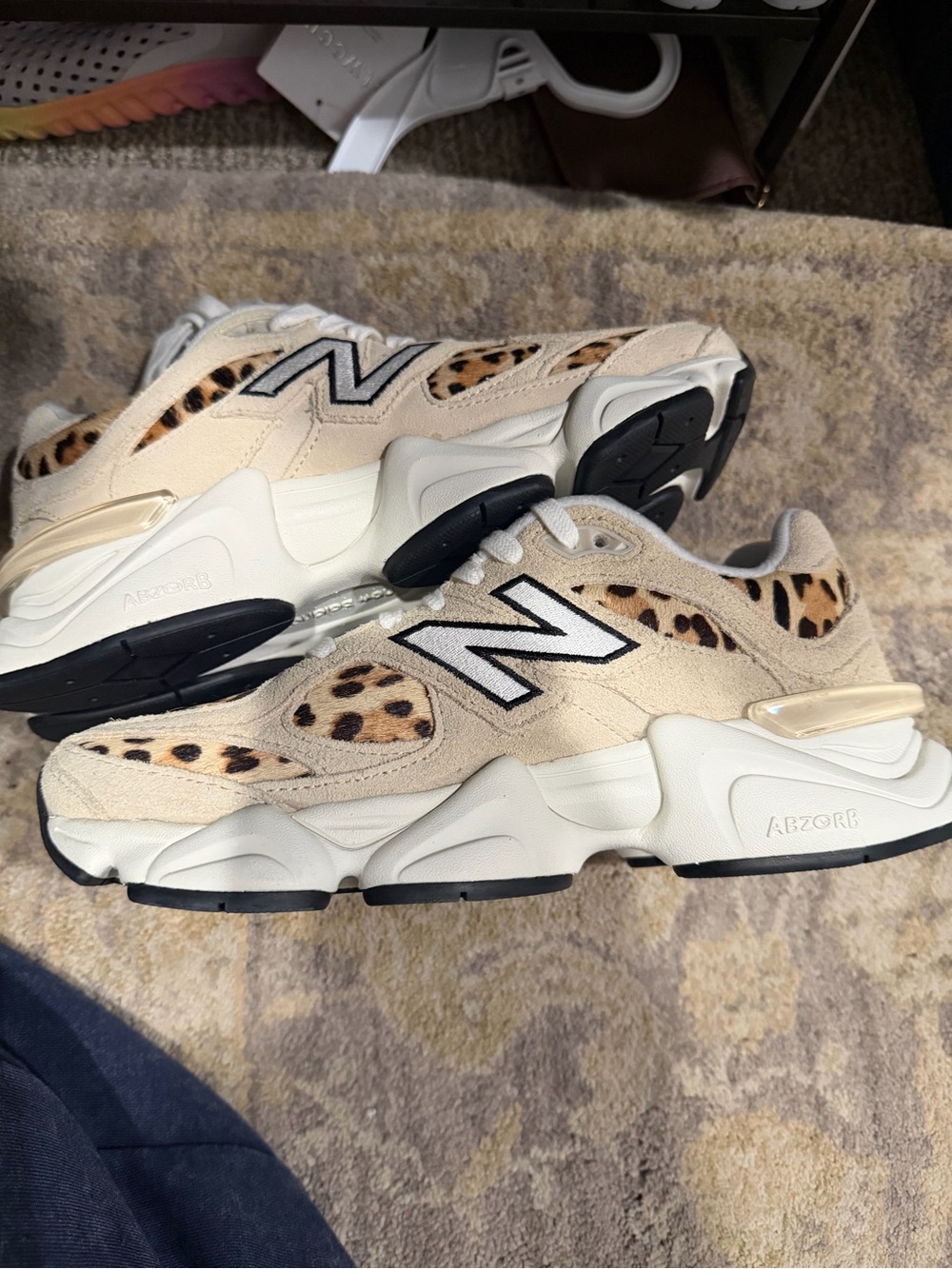New Balance 9060 Women's Beige Leopard Print 530-Style Running Sneakers
